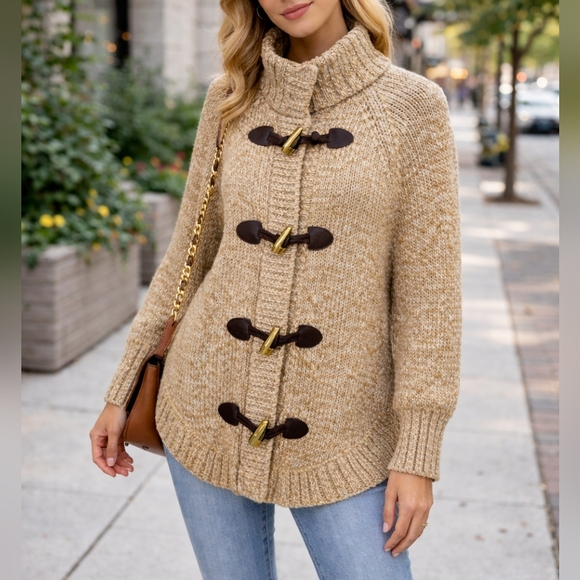 MICHAEL Michael Kors Sweaters - Michael Kors Chunky Knit Toggle Cardigan Sweater Cozy Neutral Size L Poncho Warm